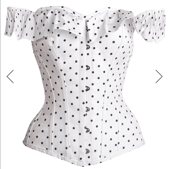 Polka dot off the shoulder corset top with lace up back - Picture 3 of 6